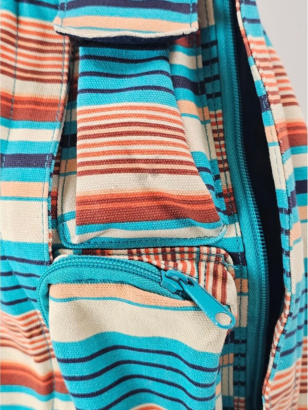 KAVU Striped Canvas Rope Bag with Multiple Pockets